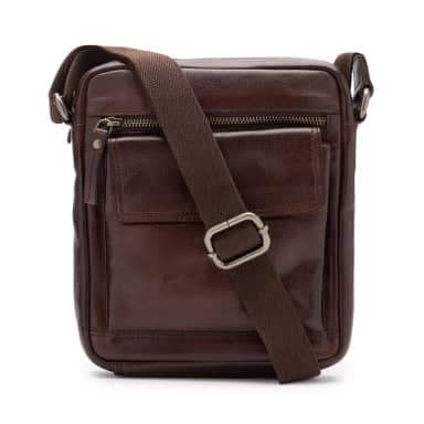 Manfield Manfield Bruine Leren Unisex Schoudertas Met Ritssluiting