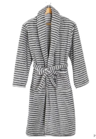 Relax Company Grijze badjas fleece strepen - unisex