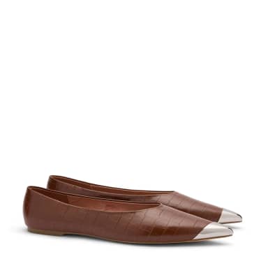 Sacha Bruine croco ballerina's met zilverkleurig detail
