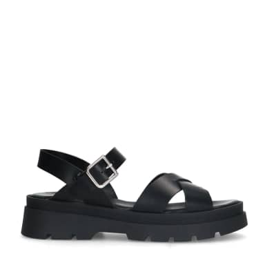 Manfield Zwarte Leren Sandalen Met Plateau Zool Van 3 Cm Met Gespsluiting