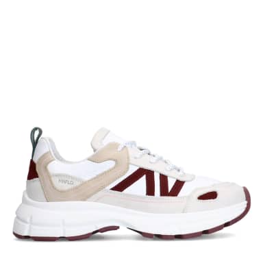 Manfield Witte Leren Sneakers Met Beige Details Met Plateau Zool Met Veters