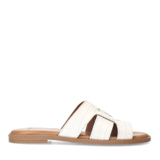 Manfield Witte Leren Croco Slippers