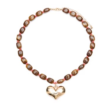 Manfield Bruine Kralenketting Met Gouden Hartje