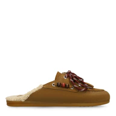 Manfield Cognac Suède Instap Loafertjes Met Veters