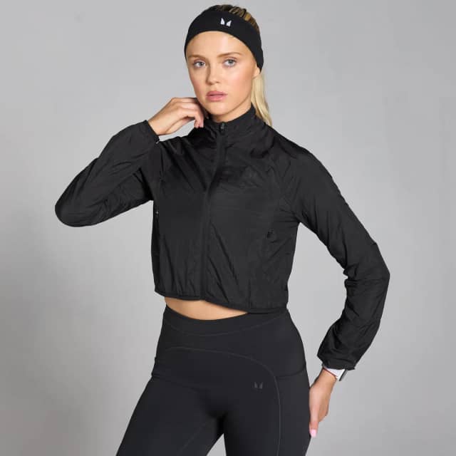 Myprotein MP Velocity nauwsluitend en gecropt windjack voor dames - Zwart