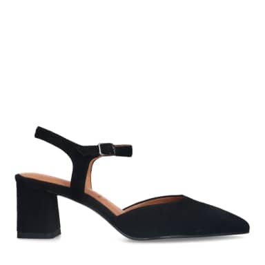 No Stress Zwarte Suède Slingbacks Met Blokhak Van 6 Cm Met Gespsluiting