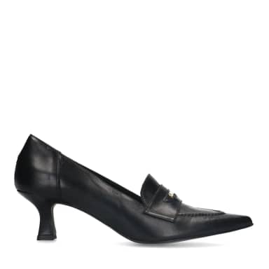 Manfield Zwarte Leren Pumps Met Goudkleurig Detail Met Kitten Heel Van 6 Cm