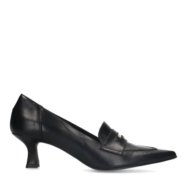 Manfield Zwarte Leren Pumps Met Goudkleurig Detail Met Kitten Heel Van 6 Cm