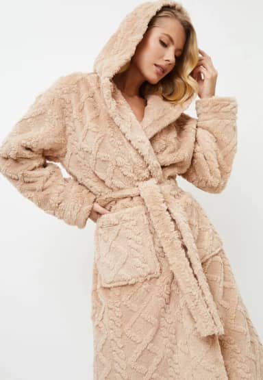 Champagne damesbadjas tufted fleece