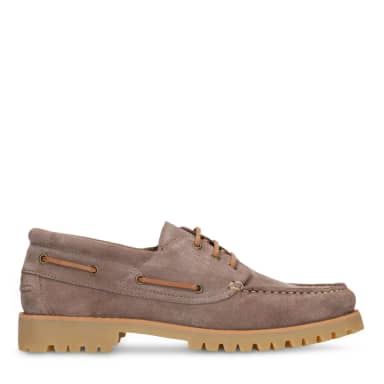 Manfield Beige Suède Bootschoenen Met Veters