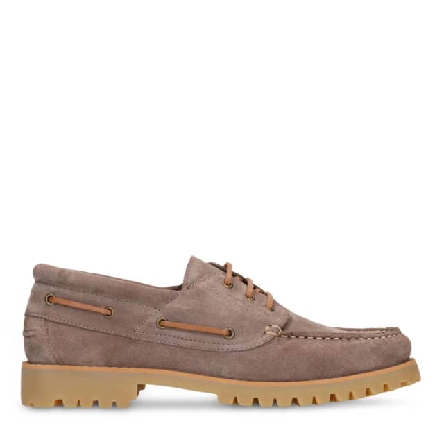 Manfield Beige Suède Bootschoenen Met Veters
