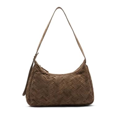 Manfield Manfield Taupe Suède Gevlochten Schoudertas Met Ritssluiting
