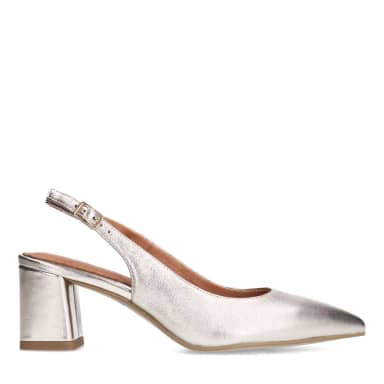 No Stress Goudkleurige Leren Slingbacks Met Blokhak Van 6 Cm Met Gespsluiting