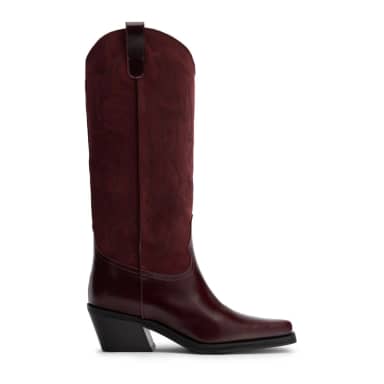 Bordeaux leren cowboylaarzen suède details