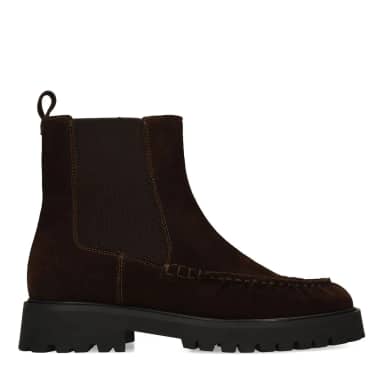 Manfield Donkerbruine Suède Chelsea Boots Met Plateau Hak Van 3 Cm Met Elastieke Sluiting