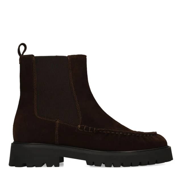 Manfield Donkerbruine Suède Chelsea Boots Met Plateau Hak Van 3 Cm Met Elastieke Sluiting