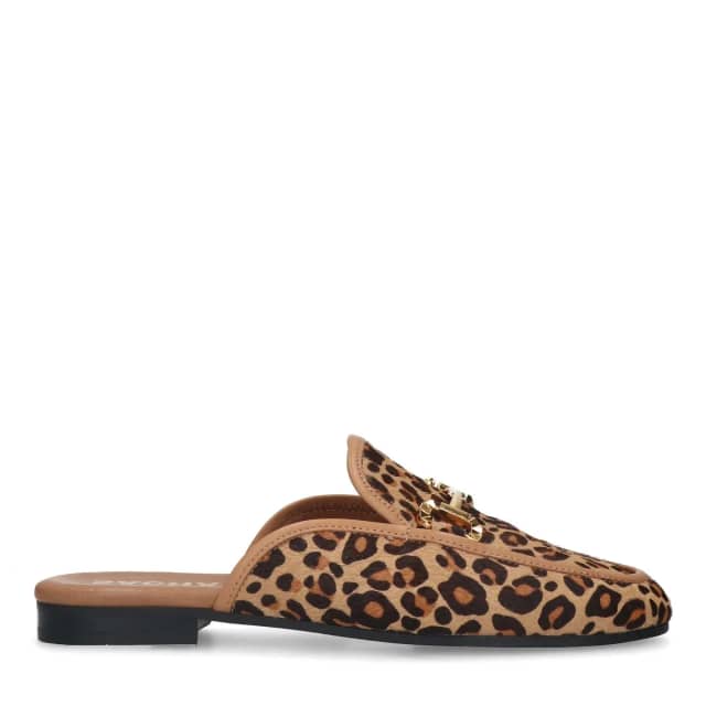 Sacha Leopard slip on loafers met goudkleurige chain