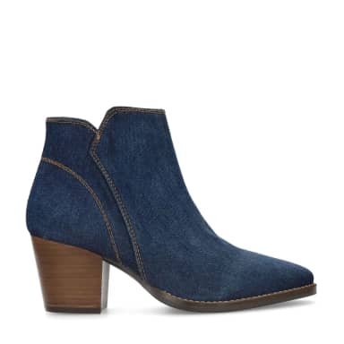 Manfield Blauwe Denim Enkellaarsjes Met Hak Met Ritssluiting