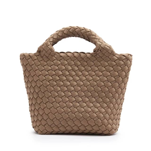 Manfield Taupe Gevlochten Mini Handtas