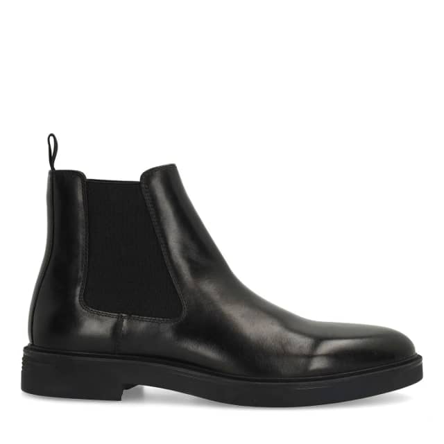 Manfield Zwarte Leren Chelsea Boots Met Elastieke Sluiting