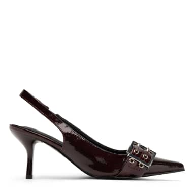 Sacha Burgundy buckle slingbacks