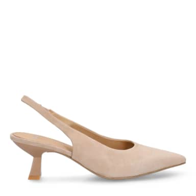 Manfield Taupe Suède Slingbacks Trechterhakvan 6 Cm