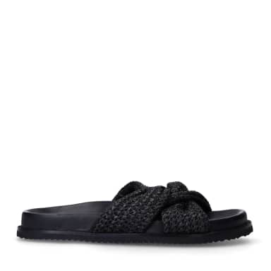 Sacha Zwarte gevlochten slippers