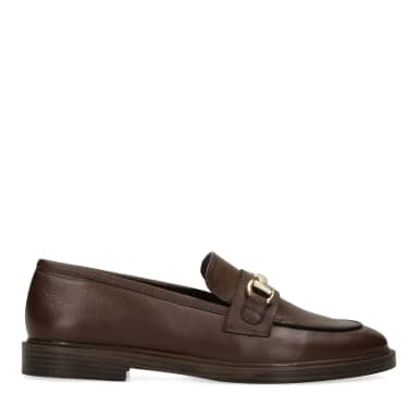 Manfield Donkerbruine Leren Loafers Met Goudkleurig Detail