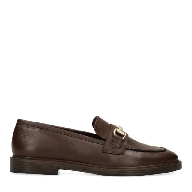 Manfield Donkerbruine Leren Loafers Met Goudkleurig Detail