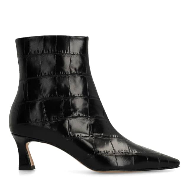 Manfield Zwarte Leren Croco Enkellaarsjes Met Hak Met Ritssluiting
