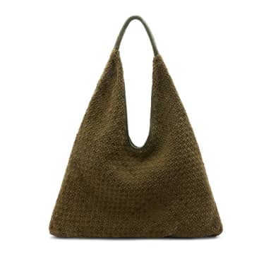 Manfield Khaki Gevlochten Suède Schoudertas Met Drukknoop