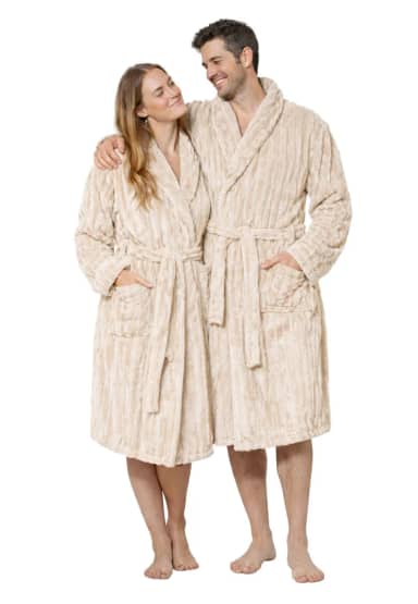 Ribcord badjas fleece - sjaalkraag