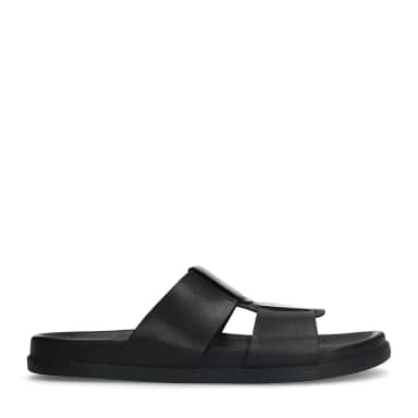 Manfield Zwarte Leren Slippers