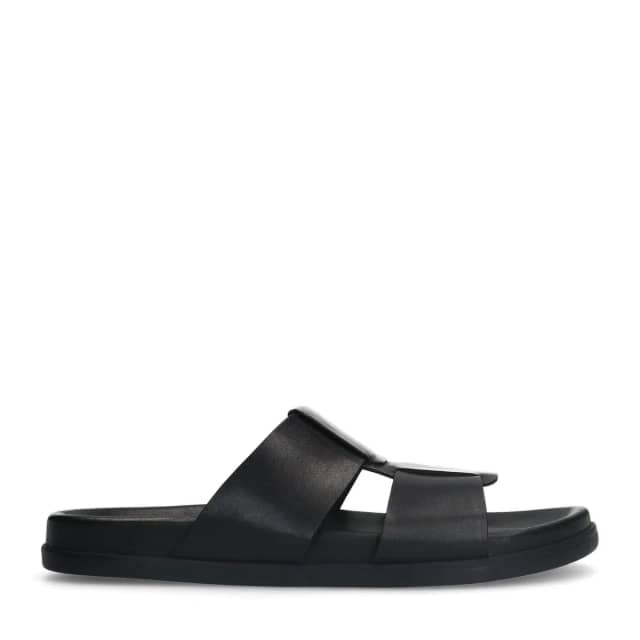 Manfield Zwarte Leren Slippers