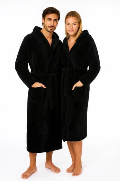 Zwarte fleece badjas met
