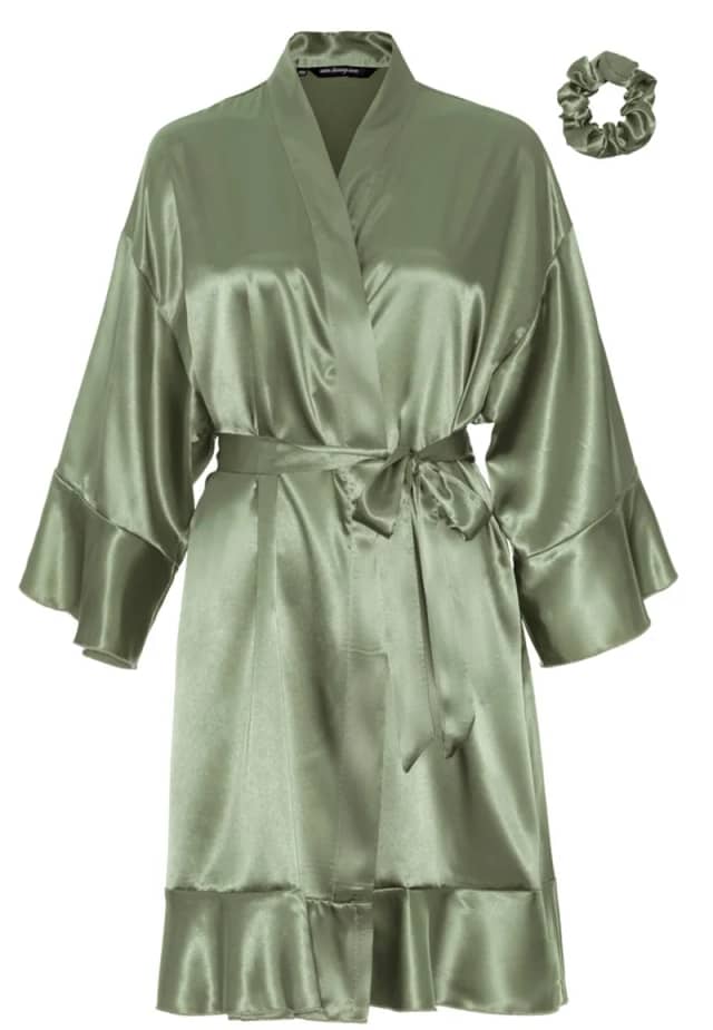 Satin-Luxury Olijf groene badjas kimono