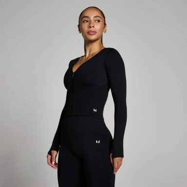 Myprotein MP Dames Tempo Naadloze Cropped Jas - Zwart
