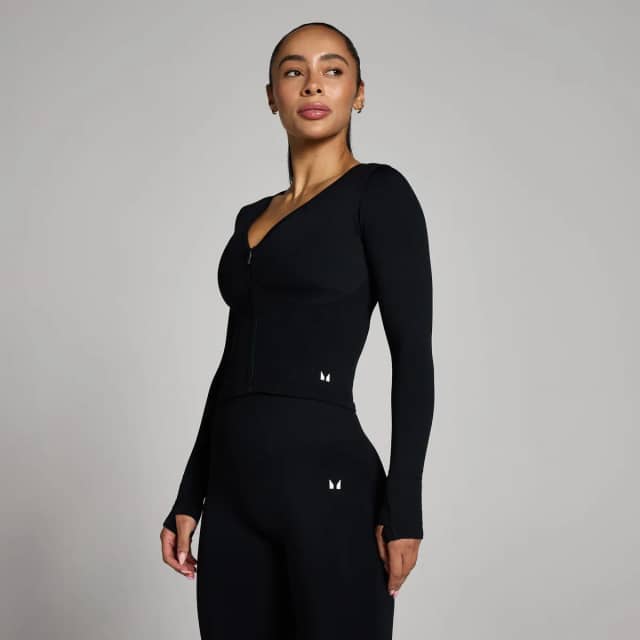 Myprotein MP Dames Tempo Naadloze Cropped Jas - Zwart