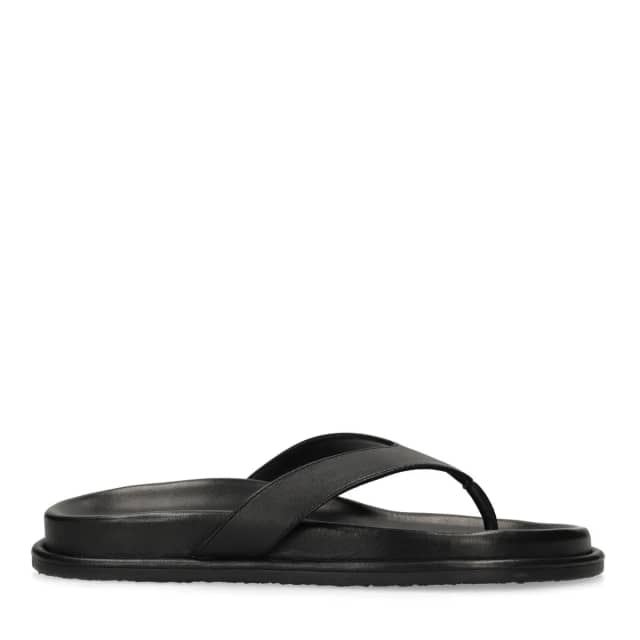 Sacha Zwarte leren slippers
