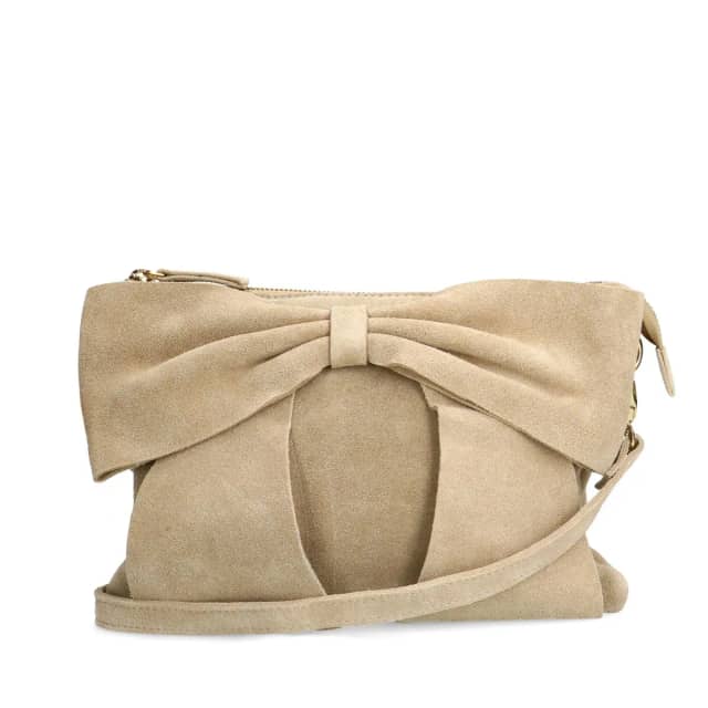Manfield Beige Suède Schoudertas Met Ritssluiting