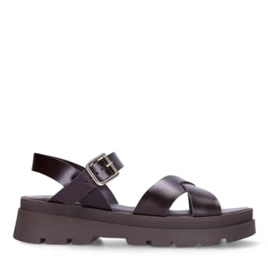 Manfield Bruine Leren Sandalen Met Plateau Zool Van 3 Cm Met Gespsluiting