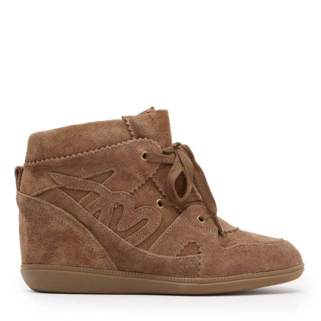 Manfield Taupe Suède Wedge Sneakers Met Ritssluiting