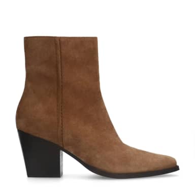 Manfield Beige Suède Enkellaarsjes Met Hak Met Ritssluiting