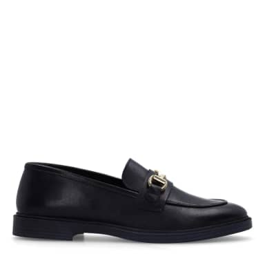 Manfield Zwarte Leren Loafers Met Goudkleurig Detail