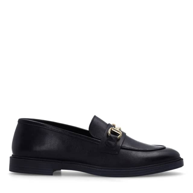 Manfield Zwarte Leren Loafers Met Goudkleurig Detail