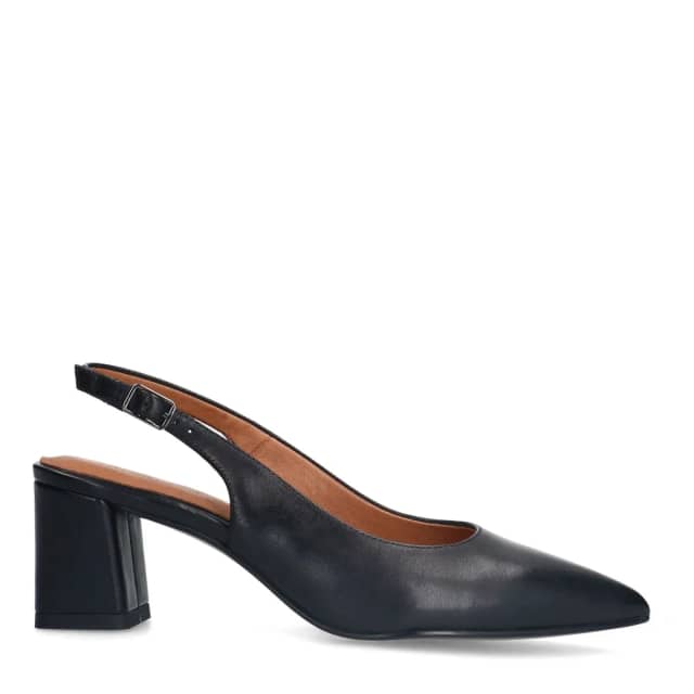 No Stress Zwarte Leren Slingbacks Met Blokhak Van 6 Cm Met Gespsluiting