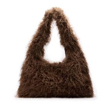 Manfield Manfield Bruine Hairy Schoudertas Met Drukknoop