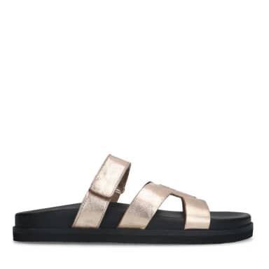 Manfield Manfield Gouden Leren Slippers Met Bandje Met Plateau Zool Met Klittenband Sluiting