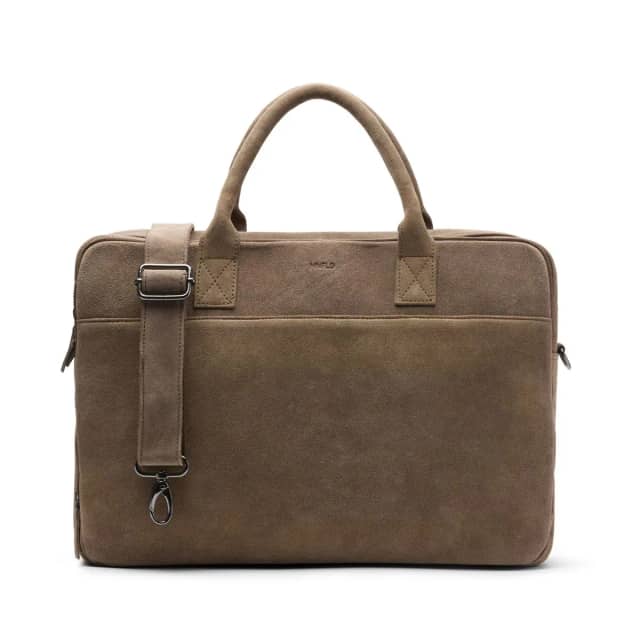 Manfield Taupe Suède Laptoptas 18.5 Inch Met Ritssluiting