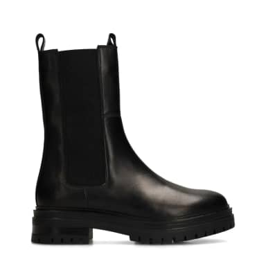 Manfield Zwarte Leren Chelsea Boots Met Elastieke Sluiting